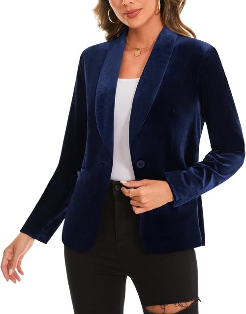 MINTLIMIT Women's V-Neck Velvet Long Sleeve Blazer - Image 4