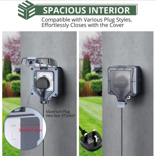 EYPINS 32mm Deepening Depth Single Outdoor Plug Socket - Image 2