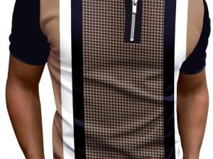 Mainfini Men Casual Zip Short Sleeve Polo Shirt