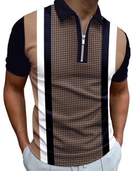 Mainfini Men Casual Zip Short Sleeve Polo Shirt