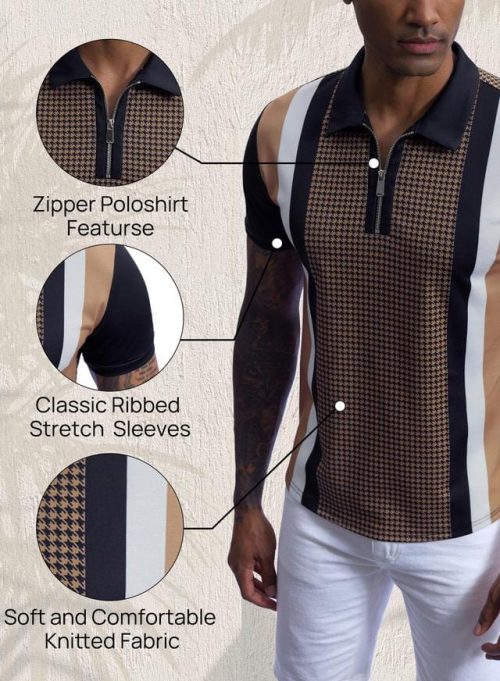 Mainfini Men Casual Zip Short Sleeve Polo Shirt - Image 5