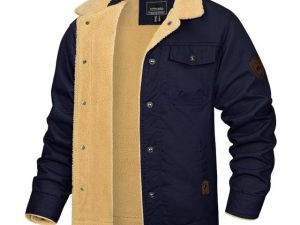 KEFITEVD Men's Casual Cargo Jacket Navy Blue