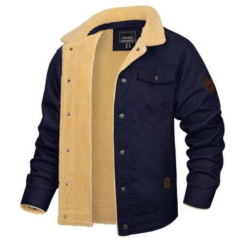 KEFITEVD Men's Casual Cargo Jacket Navy Blue