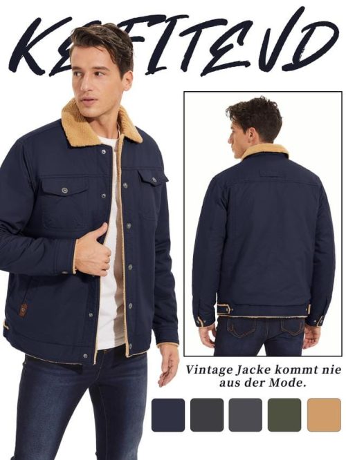 KEFITEVD Men's Casual Cargo Jacket Navy Blue - Image 3