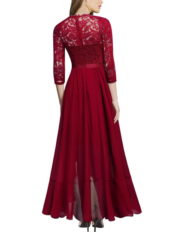 MIUSOL Women's Elegant Scoop Neck Floral Lace Formal Wedding Maxi Dress - Image 2