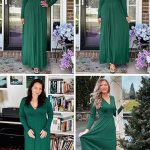 OUGES Women's Long/Short Sleeve V-Neck Wrap Waist Maxi Dress - Image 3