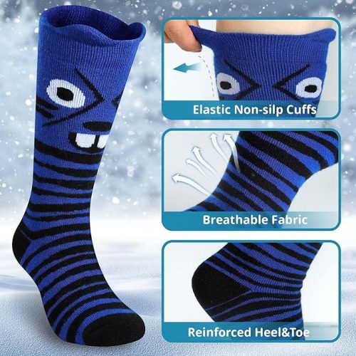 Muezna 2 Pairs Kids Merino Wool Ski Socks Blue & Grey - Image 3