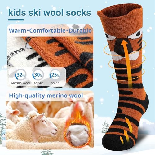 Muezna 2 Pairs Kids Merino Wool Ski Socks - Image 3