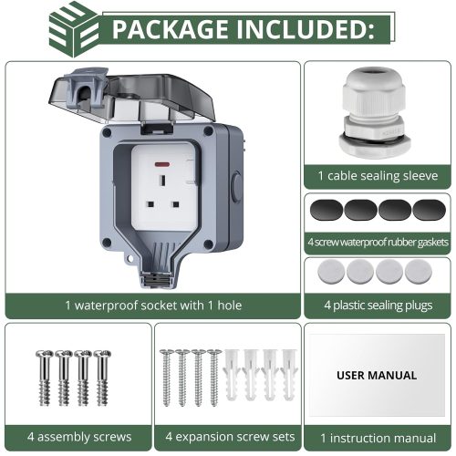 EYPINS 32mm Deepening Depth Single Outdoor Plug Socket - Image 9