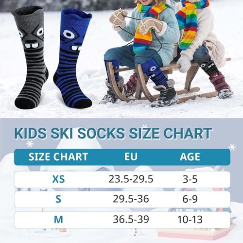 Muezna 2 Pairs Kids Merino Wool Ski Socks Blue & Grey - Image 6