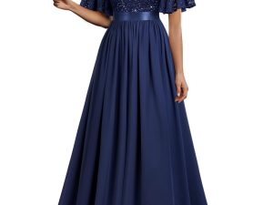 MIUSOL Women's Elegant Flutter Sleeves Lace Sequin Dress