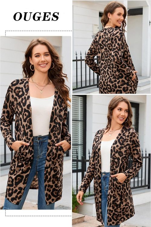 OUGES Women's Leopard Print Open Front Summer Cardigan - Image 5