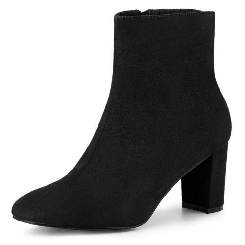 Allegra K Women's Side Zip Chunky Heel Ankle Boots