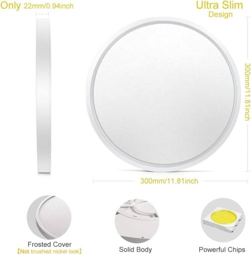12 Inch 24W Dimmable LED Flush Mount Ceiling Light Fixture - Image 3