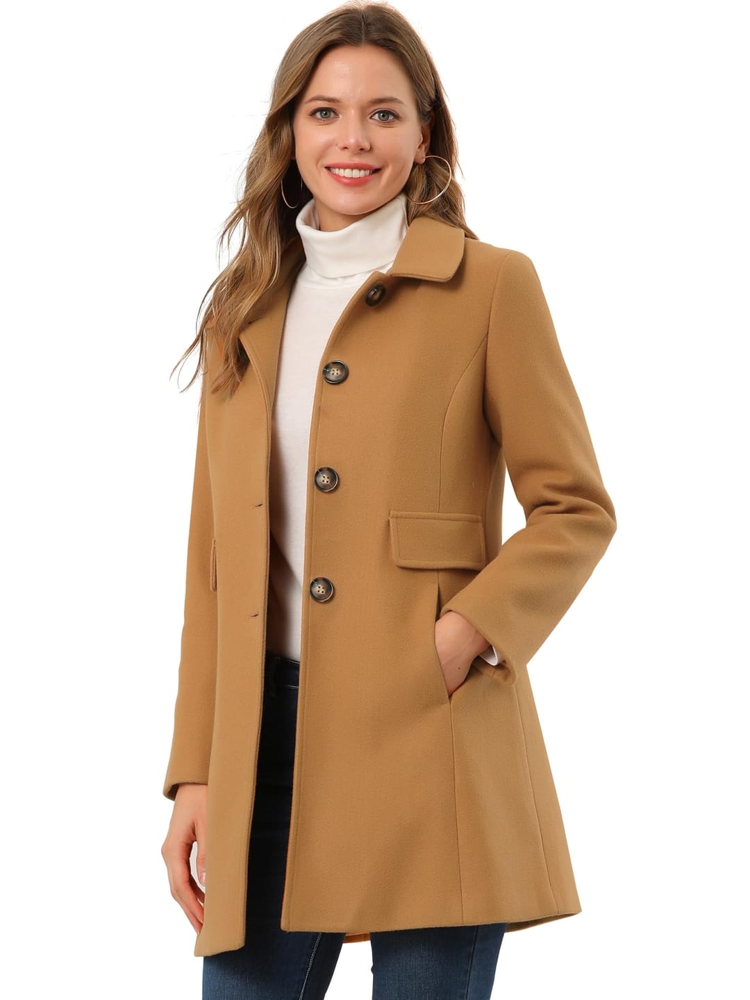 Allegra K Women's Vintage Lapel Collared Overcoat