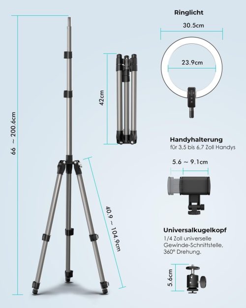 Brand New Viozon 12'' Ring Light with Extendable 80'' Tripod - Image 4