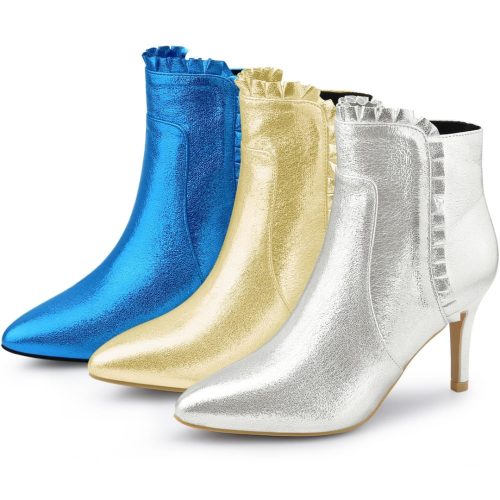 Brand New Perphy Pointed Toe Ruffle Stiletto Heel Ankle Boots for Women - Image 4