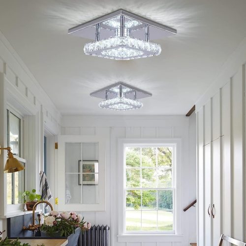 Cainjiazh Dimmable Modern Crystal Chandeliers LED Mini Ceiling Light
