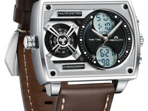 MEGALITH Large Mens Waterproof Watch Stylish Digital Analog Design Rectangle Dial Multiple Time Zone