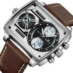 MEGALITH Large Mens Waterproof Watch Stylish Digital Analog Design Rectangle Dial Multiple Time Zone - Image 2