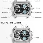 MEGALITH Large Mens Waterproof Watch Stylish Digital Analog Design Rectangle Dial Multiple Time Zone - Image 6