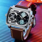 MEGALITH Large Mens Waterproof Watch Stylish Digital Analog Design Rectangle Dial Multiple Time Zone - Image 4