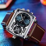 MEGALITH Large Mens Waterproof Watch Stylish Digital Analog Design Rectangle Dial Multiple Time Zone - Image 5
