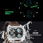 MEGALITH Large Mens Waterproof Watch Stylish Digital Analog Design Rectangle Dial Multiple Time Zone - Image 7
