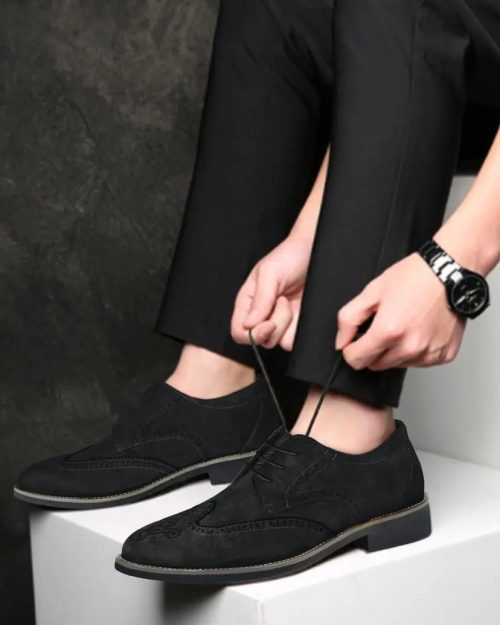 Mens Suede Brogues Formal Shoes Elegant Wedding Shoe Leather Lace-ups - Image 4