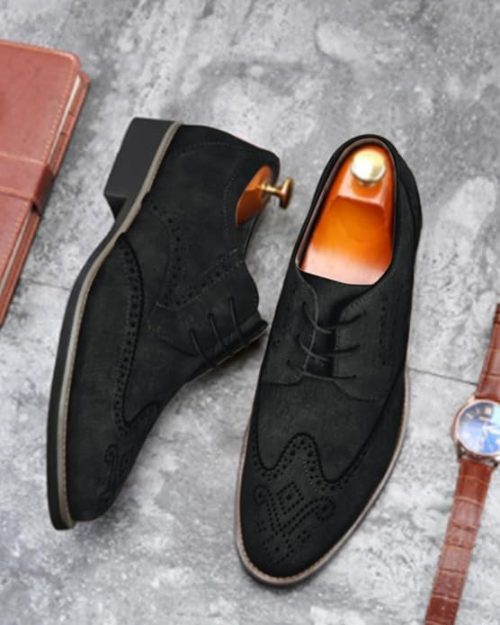 Mens Suede Brogues Formal Shoes Elegant Wedding Shoe Leather Lace-ups - Image 7