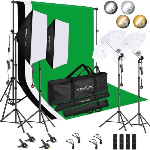 Photo Studio Lighting Kit with 2.6X3 M/8.5X10 FT Adjustable Backdrop Stand - Image 2