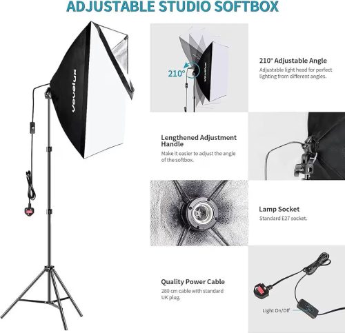 Photo Studio Lighting Kit with 2.6X3 M/8.5X10 FT Adjustable Backdrop Stand - Image 4