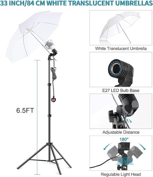 Photo Studio Lighting Kit with 2.6X3 M/8.5X10 FT Adjustable Backdrop Stand - Image 6