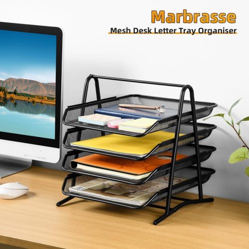 Marbrasse Desk Organiser, Letter Tray Organizer, Paper Tray Stackable - Image 2