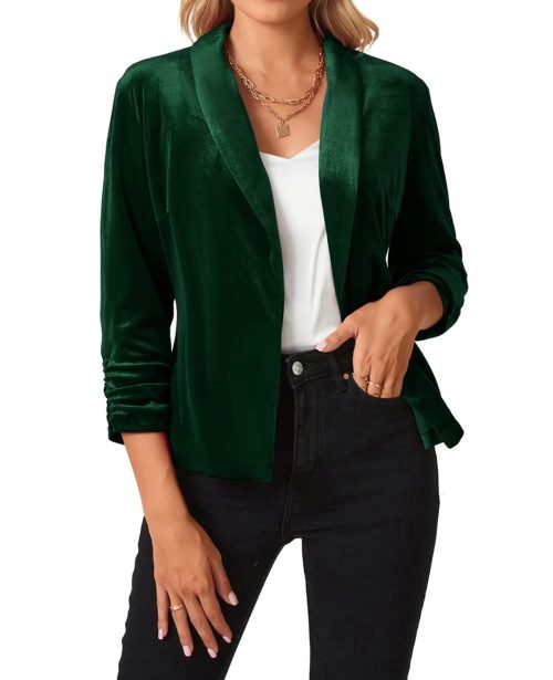 MINTLIMIT Womens 3/4 Sleeve Velvet Blazers