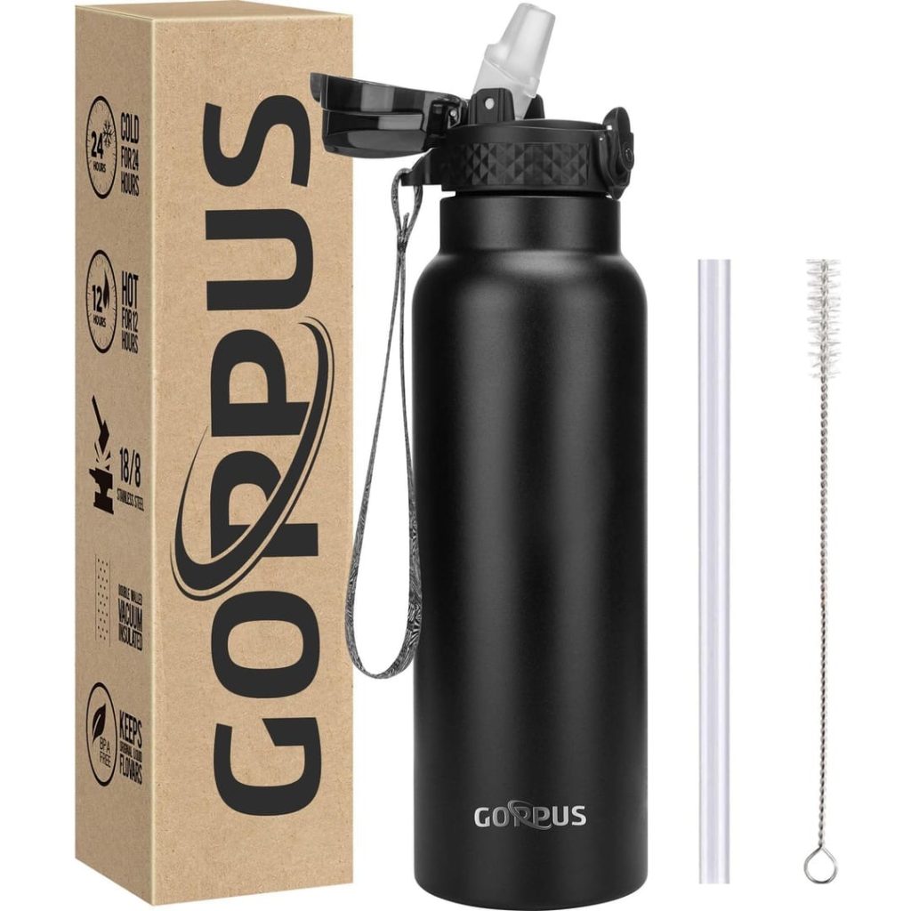 GOPPUS 750ml/26oz Insulated Water Bottles with Straw