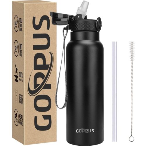 GOPPUS 750ml/26oz Insulated Water Bottles with Straw