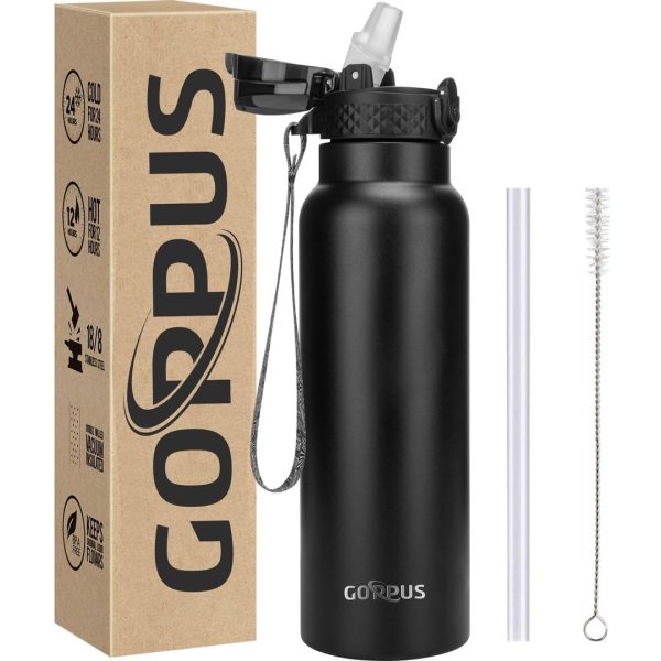 GOPPUS 750ml/26oz Insulated Water Bottles with Straw