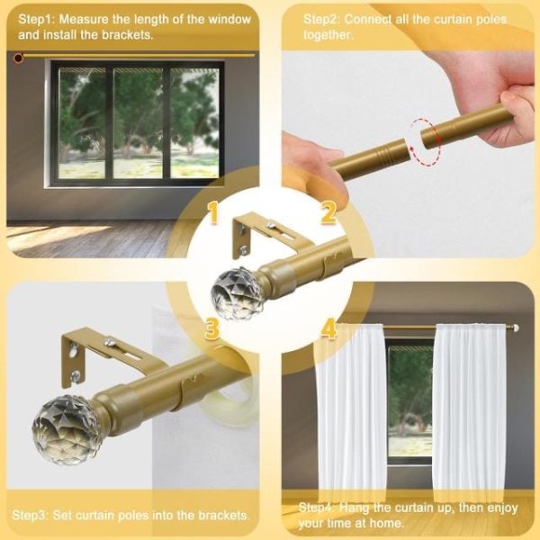 Brand New Curtain Poles, 1.6 cm Single Curtain Rods 76-157 cm - Image 3