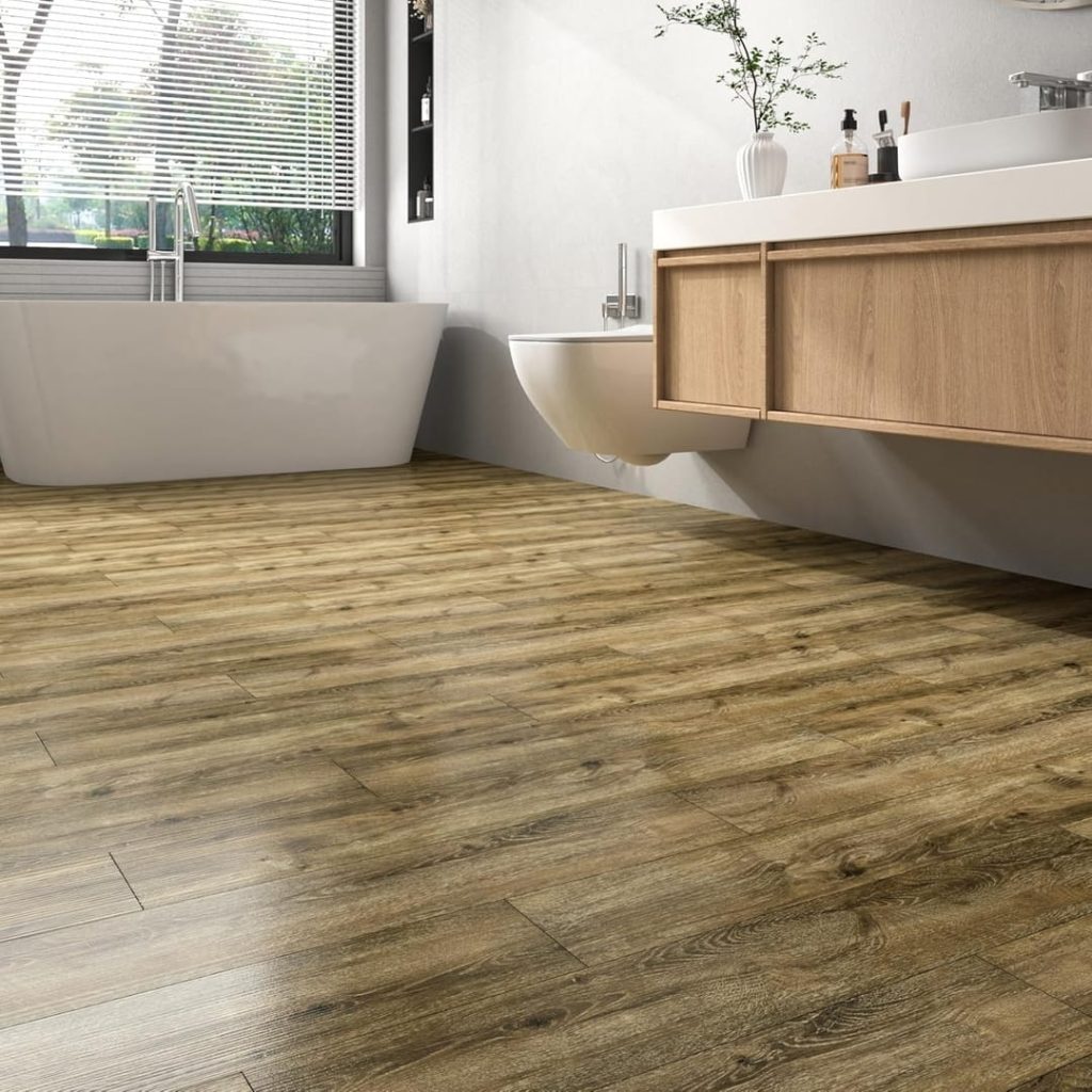 FunStick 90×15CM 35 Pcs Peel and Stick Tiles Kitchen Brown Wood Effect Vinyl Flooring Stick on Tiles for Bathroom Floor