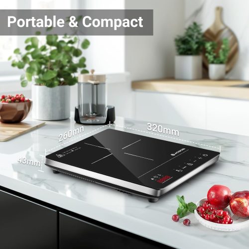 Aobosi Induction Hob, Single Induction Cooker with Portable Ultra-thin Body(32 * 26 * 4.2), 20 Power and Temperature levels, Booster Function 2000W, Safety Lock, 10H Timer - Image 8