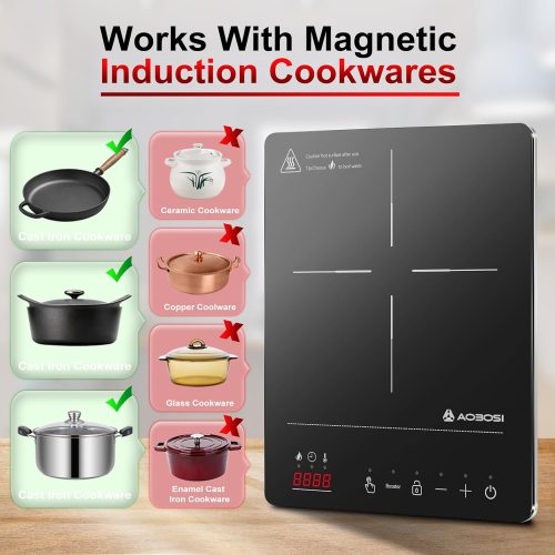 Aobosi Induction Hob, Single Induction Cooker with Portable Ultra-thin Body(32 * 26 * 4.2), 20 Power and Temperature levels, Booster Function 2000W, Safety Lock, 10H Timer - Image 9