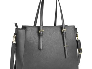 NEWHEY Women's Large PU Leather Tote Bag Laptop Bag Handbag for Classes Lycee 15.6 Inches, grey, 41 cm x 16 cm x 30 cm, Stylish
