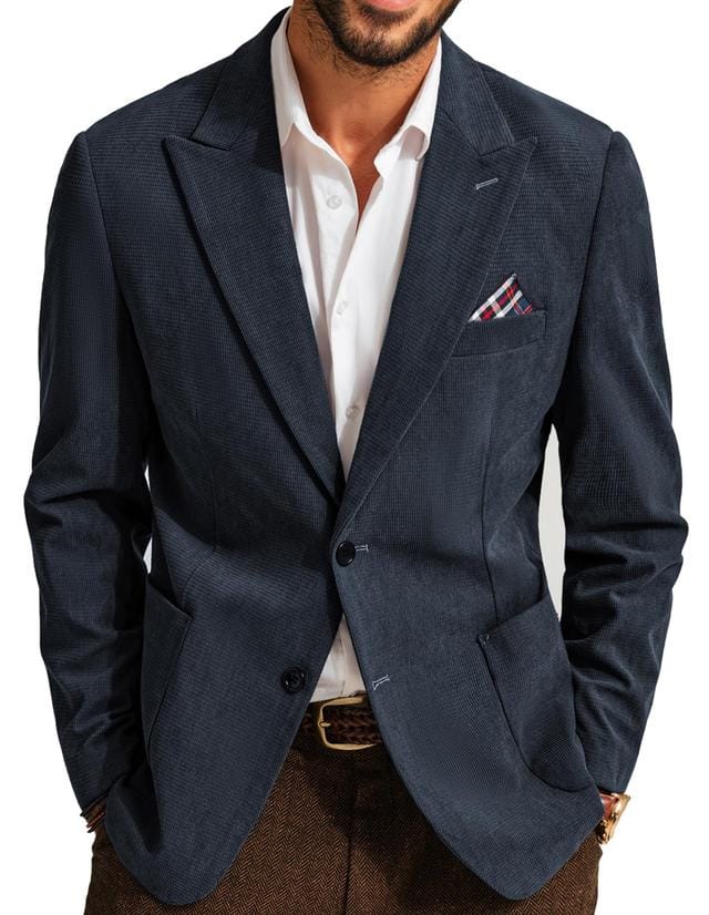PJ PAUL JONES Mens Jackets Smart Casual Two Buttons Corduroy Jackets Dark Blue
