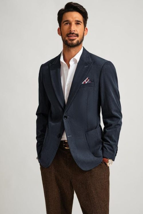 PJ PAUL JONES Mens Jackets Smart Casual Two Buttons Corduroy Jackets Dark Blue - Image 3