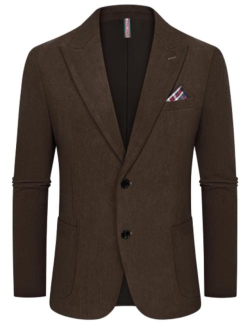 PJ PAUL JONES Mens Jackets Smart Casual Two Buttons Corduroy Jackets - Coffee Brown - Image 2