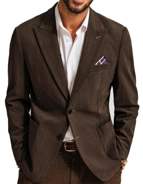 PJ PAUL JONES Mens Jackets Smart Casual Two Buttons Corduroy Jackets - Coffee Brown - Image 3