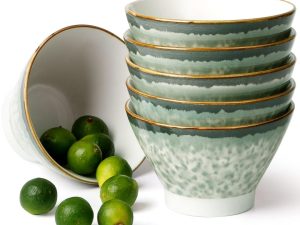 NUTRIUPS 12.5cm Ceramic Cereal Bowls Set of 6, 400ml Green Dessert Bowl Set, Rice Bowl, Ice Cream Bowl