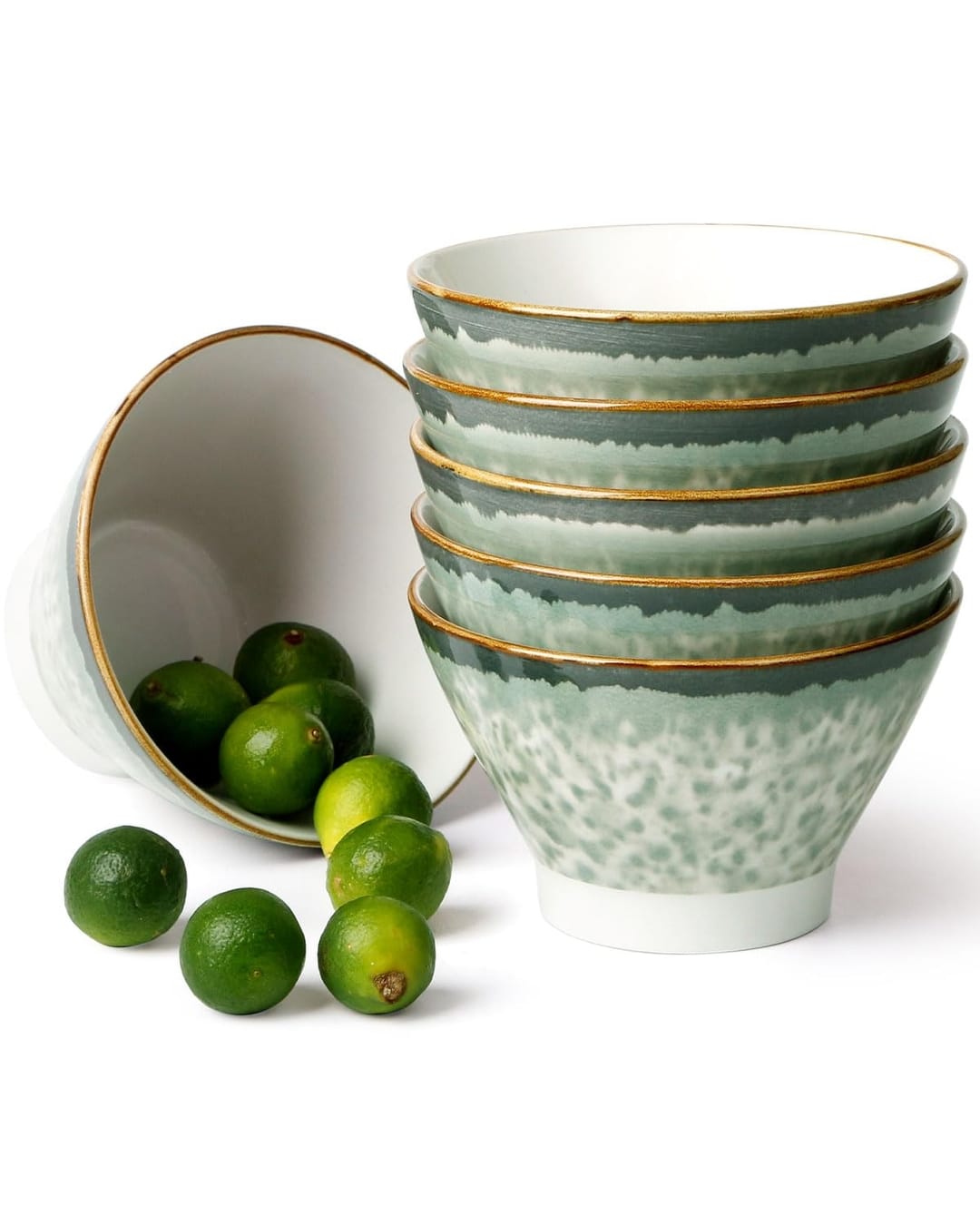 NUTRIUPS 12.5cm Ceramic Cereal Bowls Set of 6, 400ml Green Dessert Bowl Set, Rice Bowl, Ice Cream Bowl