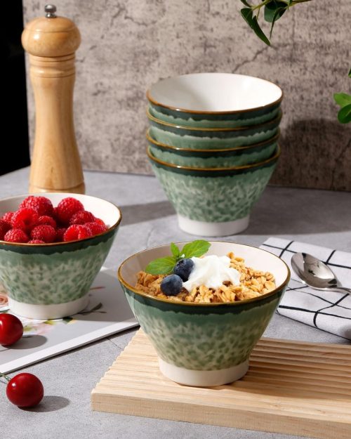 NUTRIUPS 12.5cm Ceramic Cereal Bowls Set of 6, 400ml Green Dessert Bowl Set, Rice Bowl, Ice Cream Bowl - Image 2